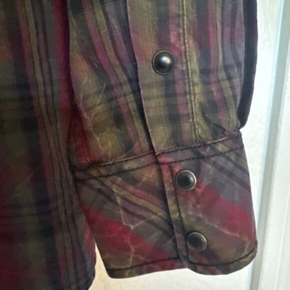 Mens Long Sleeve Shirt XL Red Plaid Snap Down Western Cowboy Rockabilly - Picture 7 of 13